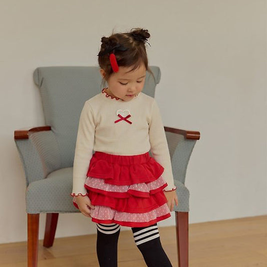 Mini Heart Mock Neck Tee Korean toddler t-shirt in cream made in Korea