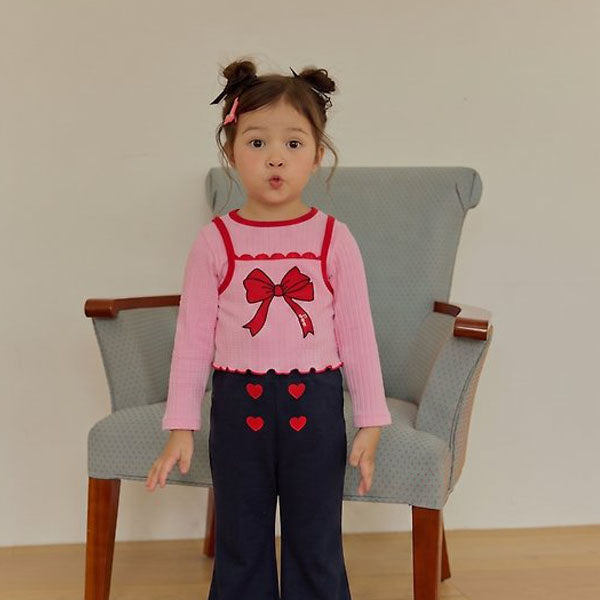 Ribbon Layered Tee Korean toddler t-shirt in cream made in Korea