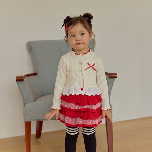 Ruffle Lace Cardigan Set Korean toddler sweater in cream made in Korea