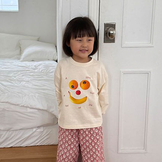 Fruit Long Sleeve Tee Korean toddler t-shirt in solid color made in Korea