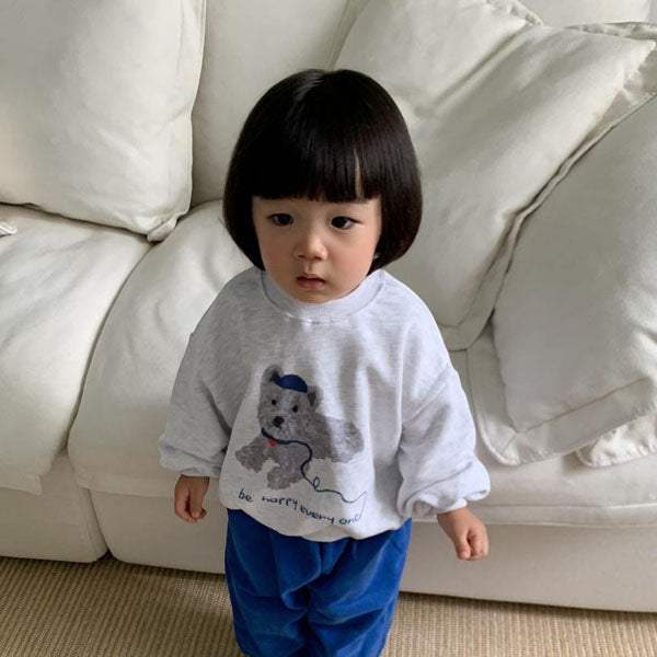 Puppy Sweatshirt Korean infant sweater in light heather made in Korea