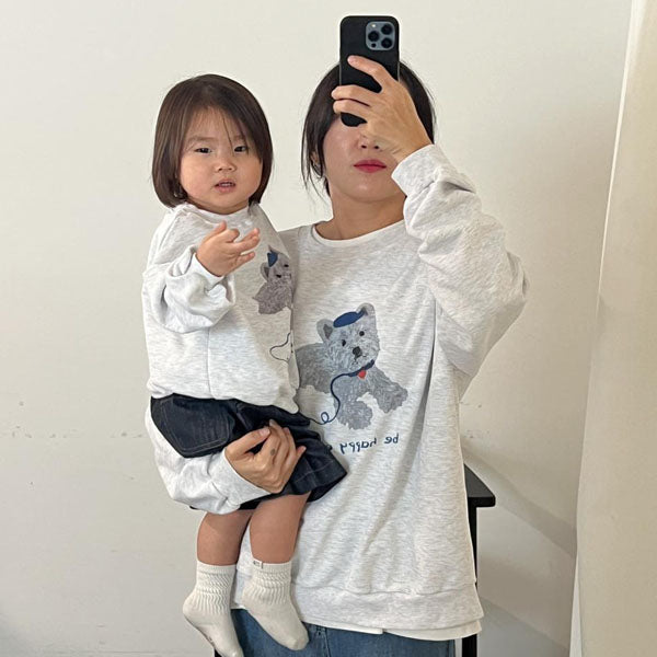 Puppy Sweatshirt - Adult Korean kids sweater in light heather made in Korea