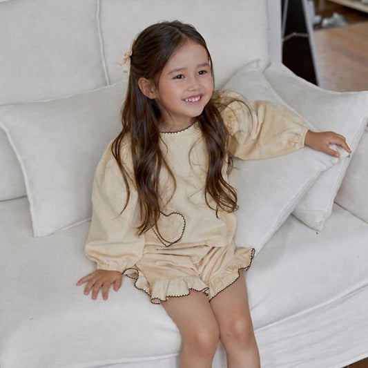 Heart Set Korean toddler set in beige made in Korea